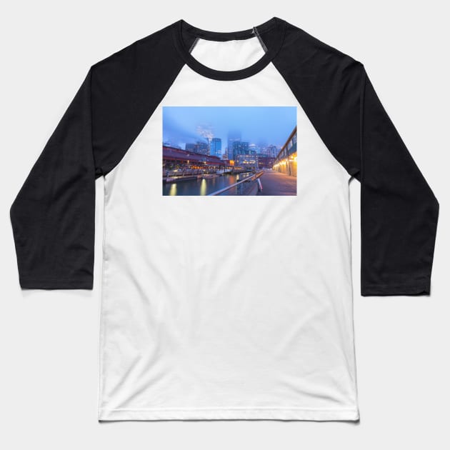 Seattle Foggy Dawn Baseball T-Shirt by jvnimages